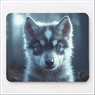 Tapis De Souris Bébé loup adorable au clair de lune