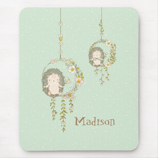 Tapis De Souris Bébé mignon Hérisson Nom vert (Devant)