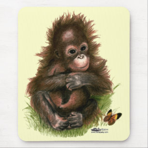 Tapis De Souris Bébé orang-outan et papillon