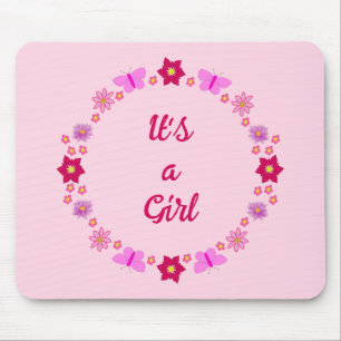 Tapis De Souris Bébé rose Papillons et fleurs personnalisés