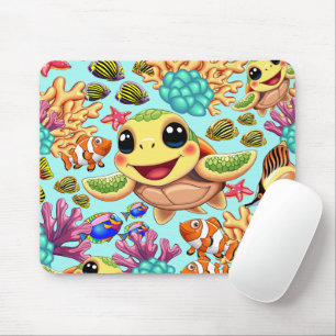 Tapis De Souris Bébé Tortue de Mer Heureux et Mignon Personnage