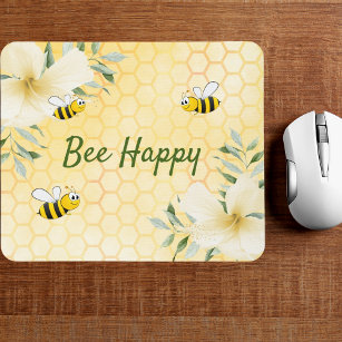 Tapis De Souris Bee Happy bumble abeilles jaune nid d'abeille été