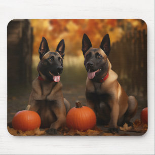 Tapis De Souris Belge Malinoi Puppy Automne Citrouille de plaisir