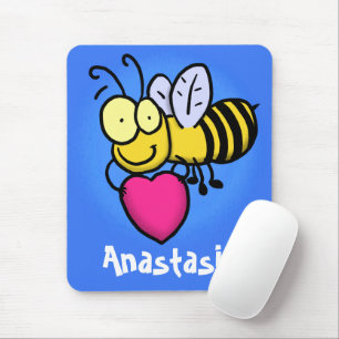 Tapis De Souris Belle abeille drôle avec dessin animé du coeur