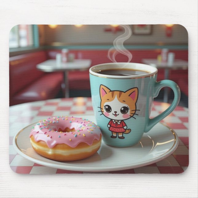 Tapis De Souris Belle Donut et café au Retro Diner (Devant)