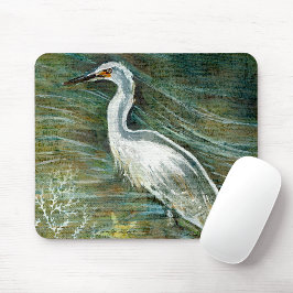 Tapis De Souris Belle Egret Shorebird Wading In Water Art
