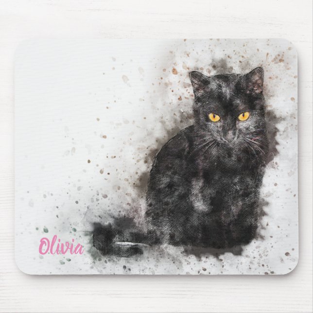 Tapis De Souris Belle et tendance Chat Noir Perdu Photo (Devant)