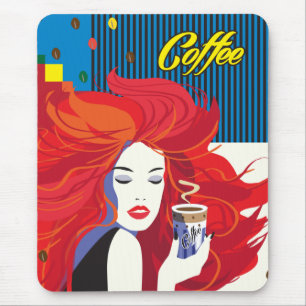 Tapis De Souris "Belle femme de mode art avec de café de tasse"