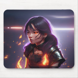 Tapis De Souris Belle Fille Asiatique Tire du Feu des Yeux