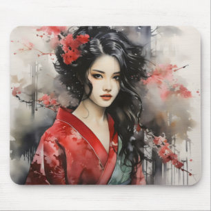Tapis De Souris Belle peinture à l'encre de Geisha