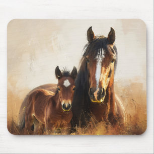 Tapis De Souris Belle peinture de jument et de poulain