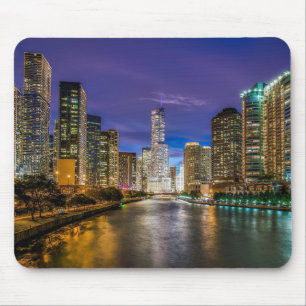 Tapis De Souris Belle rivière Chicago à Sunset, Illinois