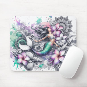 Tapis De Souris Belle sirène d'aquarelle