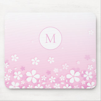 Tapis De Souris Belles Fleurs Blanches Avec Monogramme