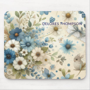 Tapis De Souris Belles fleurs bleues multicolores personnalisées