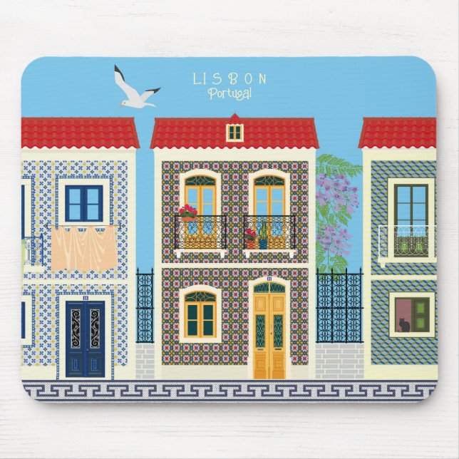 Tapis De Souris Belles maisons portugaises avec tuiles ou azulejos (Devant)