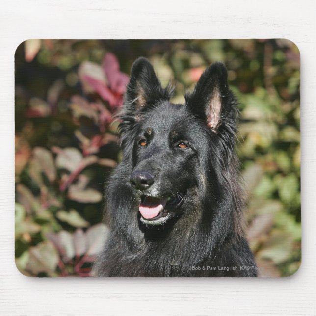 Tapis De Souris Berger allemand aux cheveux longs noir (Devant)