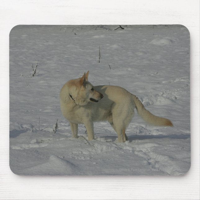Tapis De Souris Berger allemand blanc dans la neige (Devant)