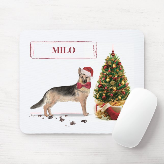 Tapis De Souris Berger allemand drôle Chien de Noël avec arbre (Avec souris)