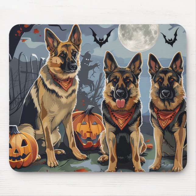 Tapis De Souris Berger allemand Halloween Éffrayant (Devant)