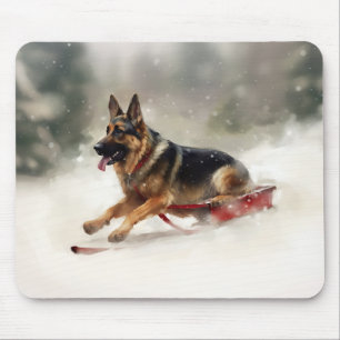 Tapis De Souris Berger allemand Noël neige hiver