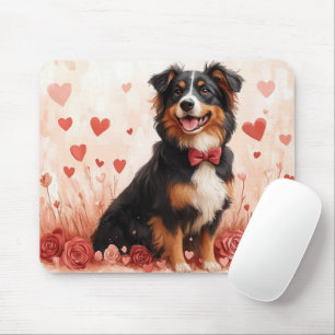 Tapis De Souris Berger australien avec Rose - Saint Valentin