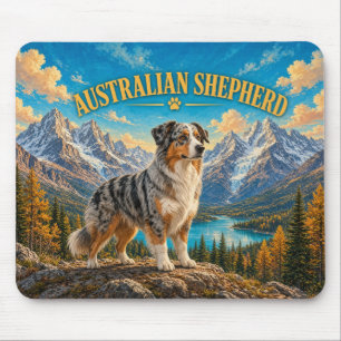 Tapis De Souris Berger Australien, Glacier Ridge Art du chien Vint
