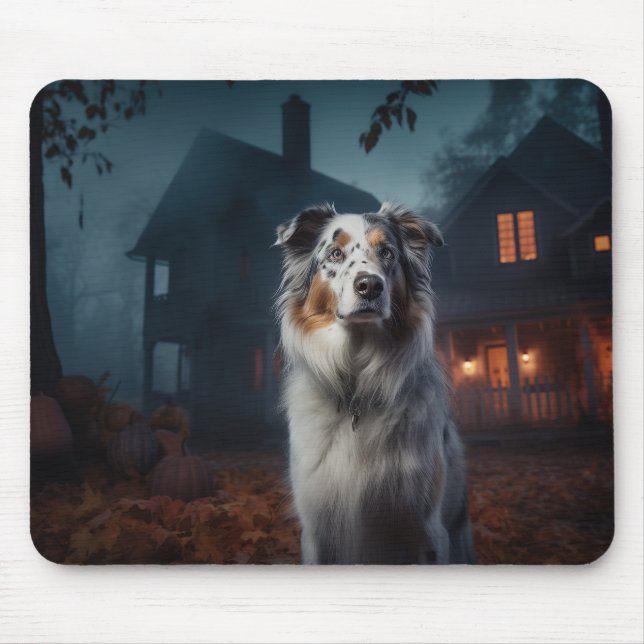 Tapis De Souris Berger Australien Halloween Épouvantable (Devant)