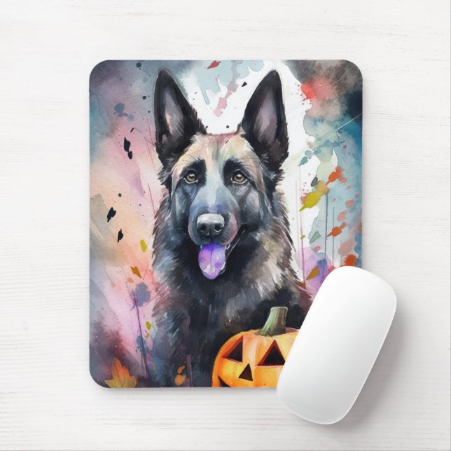 Tapis De Souris Berger Belge D'Halloween Avec Peur Citrouille (Avec souris)
