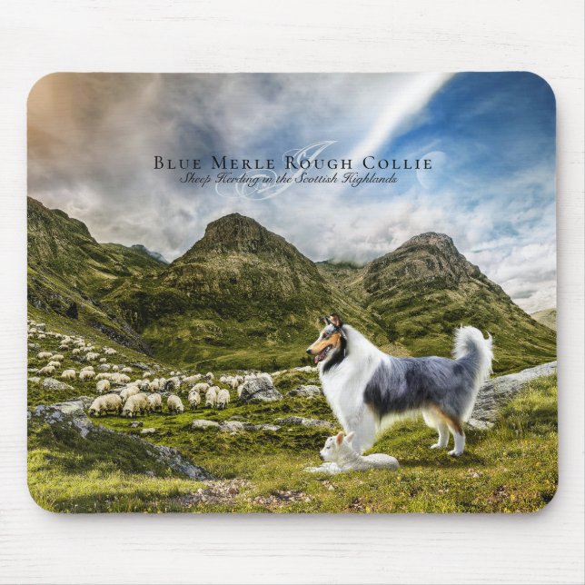 Tapis De Souris Berger Bleu Merle Rough Collie, Personnalisé (Devant)
