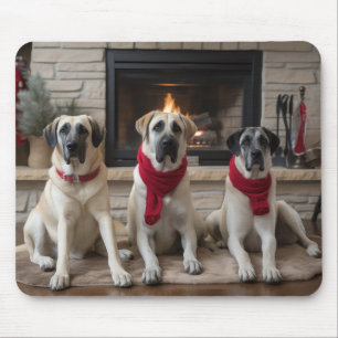 Tapis De Souris Berger d'Anatolie au coin de la cheminée Noël