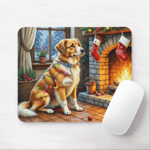 Tapis De Souris Berger d'Anatolie Cheminée avec Lumières de Noël