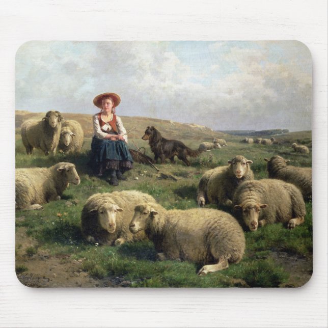 Tapis De Souris Bergère avec des moutons dans un paysage (Devant)