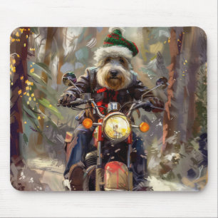Tapis De Souris Bernedoodle Chien Conduisant une Moto de Noël 