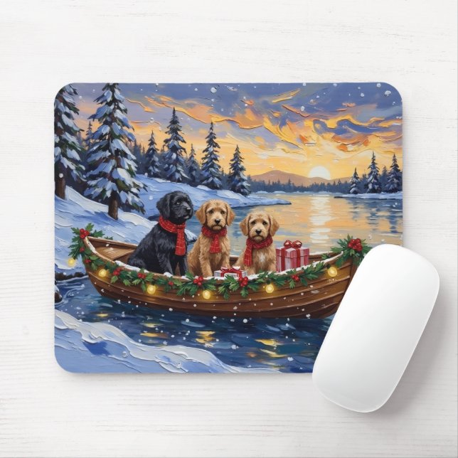 Tapis De Souris Bernedoodle Christmas Boat Holiday (Avec souris)