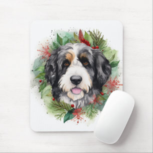 Tapis De Souris Bernedoodle Christmas Wreath Festive Pup