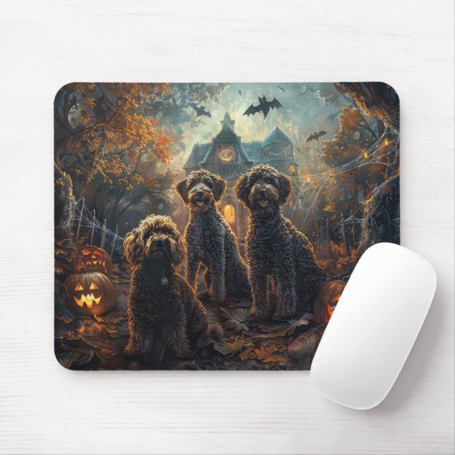 Tapis De Souris Bernedoodle Halloween nuit chien délice (Avec souris)