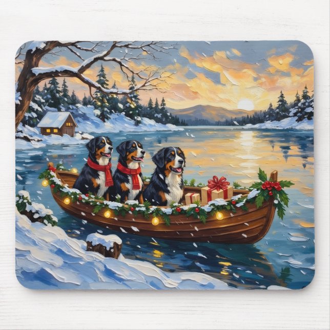 Tapis De Souris Bernese Mountain Dog Christmas Boat Holiday (Devant)