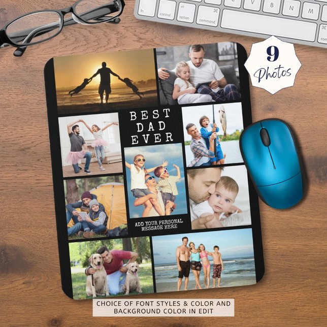 Tapis De Souris BEST DAD EVER Photo Collage Personnalisé (Créateur téléchargé)