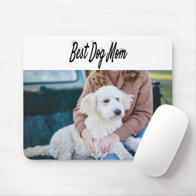 Tapis De Souris Best Dog Mom Photo Texte noir (Avec souris)