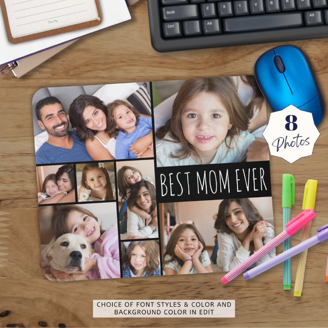Tapis De Souris BEST MOM EVER 8 Photo Collage personnalisé (Créateur téléchargé)