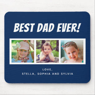 Tapis De Souris Best Papa Ever 3 Photos Bleu foncé