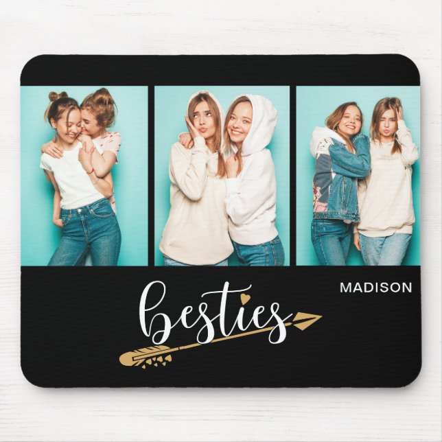 Tapis De Souris Besties Best Friends Trois Photo Nom Personnalisé (Devant)