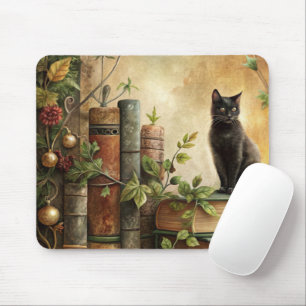 Tapis De Souris Bibliothèque de chat noir enchantée