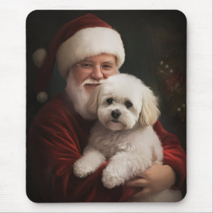 Tapis De Souris Bichon Frise avec le Père Noël Festif de Noël 