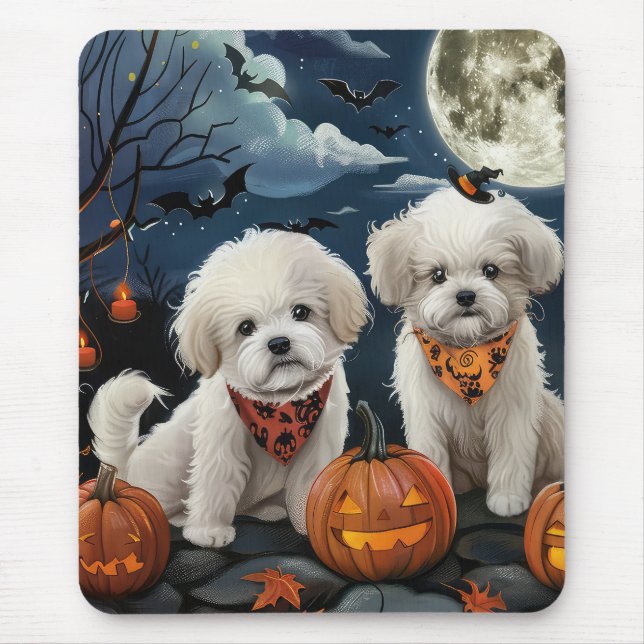 Tapis De Souris Bichon Frise Halloween Éffrayant (Devant)