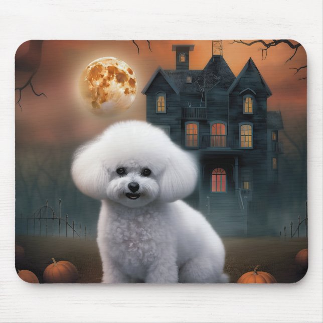 Tapis De Souris Bichon Frise Halloween Effrayant  (Devant)