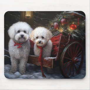 Tapis De Souris Bichon Frisé Traîneau enneigé Décoration de Noël