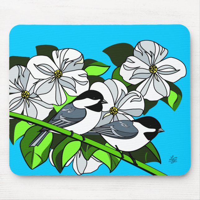 Tapis De Souris Bickadee Parmi Les Fleurs De Dogwood (Devant)