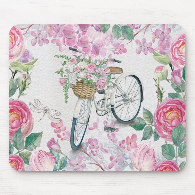 Tapis De Souris Bicyclette et fleurs élégantes (Devant)